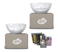 FIFTYEIGHT PRODUCTS Set di 2 ciotole + asciugamani, 350 ml, decorazione viso che ride e viso che si delizia