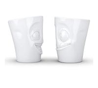 FIFTYEIGHT PRODUCTS Set di tazze da 350 ml, senza manico Divertente & Lecker (porcellana, 2 x 350 ml, colore bianco, Made in Germany)