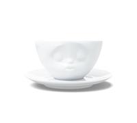 FiftyEight - Tazza da caffè con piattino, Motivo: Bacio, Colore: Bianco