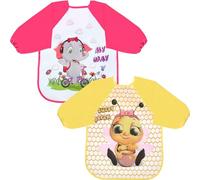 FIFTYSEVENFACES 2 Pezzi Bavaglini Pappa Svezzamento, Bavaglino Impermeabile per Bambina, Grembiule con Maniche Lunghe per Mangiare, Giocare e Colorare, da 6 Mesi a 3 Anni, Lavabile