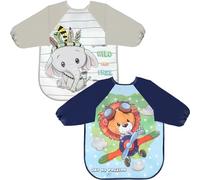 FIFTYSEVENFACES 2 Pezzi Bavaglini Pappa Svezzamento, Bavaglino Impermeabile per Bambino, Grembiule con Maniche Lunghe per Mangiare, Giocare e Colorare, da 6 Mesi a 3 Anni, Lavabile