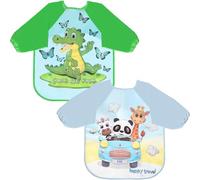 FIFTYSEVENFACES 2 Pezzi Bavaglini Pappa Svezzamento, Bavaglino Impermeabile per Bambino, Grembiule con Maniche Lunghe per Mangiare, Giocare e Colorare, da 6 Mesi a 3 Anni, Lavabile