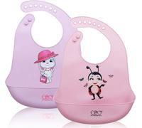 FIFTYSEVENFACES 2 Pezzi Bavaglini Silicone Impermeabili con Tasca Raccoglipappa, Bavaglino Pappa Svezzamento per Bambina, Senza BPA, Bavette Morbide e Regolabili in 7 Posizioni, Lavabili