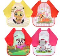 FIFTYSEVENFACES 4 Pezzi Bavaglini Pappa Svezzamento, Bavaglino Impermeabile per Bambina, Grembiule con Maniche Lunghe per Mangiare, Giocare e Colorare, da 6 Mesi a 3 Anni, Lavabile