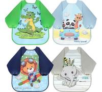 FIFTYSEVENFACES 4 Pezzi Bavaglini Pappa Svezzamento, Bavaglino Impermeabile per Bambino, Grembiule con Maniche Lunghe per Mangiare, Giocare e Colorare, da 6 Mesi a 3 Anni, Lavabile