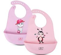 FIFTYSEVENFACES Bavaglino Silicone Neonato con Tasca Raccoglipappa - 2 Pezzi Impermeabili Senza BPA, Morbidi e Regolabili - Svezzamento e Pappa 6-36 Mesi - Facile da Pulire
