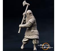 Fig. cavalieri medievali ascia Guerrieri della Marca 75mm non dipinte
