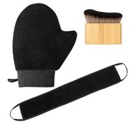 FIGCY Kit Abbronzatura Fai-da-te, pennello, guanto e applicatore per schiena, 3 pezzi, manico in bambù, lavabile e riutilizzabile, nero