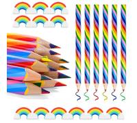 FIGFYOU Set Matite Colorate, 16 Pezzi Matite Colorate Professionali Matite Arcobaleno 4 in 1 Pastelli Colorati con 16 Gomme da Cancellare Arcobaleno Matita Colorata per Scuola Ufficio, 17.5cm