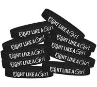 Fight Like a Girl Silicone Wristband 10-Pack Multiple Color Choices, Black