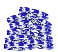 Fight like a Girl silicone Wristband 10-pack multiple color Choices, Blue and White