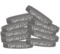 Fight Like a Girl Silicone Wristband 10-Pack Multiple Color Choices, Grey