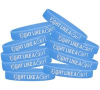 Fight like a Girl silicone Wristband 10-pack multiple color Choices, Light Blue