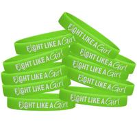 Fight Like a Girl Silicone Wristband 10-Pack Multiple Color Choices, Lime Green