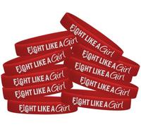 Fight Like a Girl silicone Wristband 10-pack multiple color Choices, Red