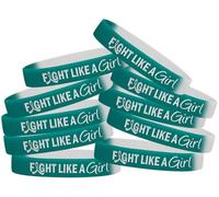 Fight like a Girl silicone Wristband 10-pack multiple color Choices, Teal & White