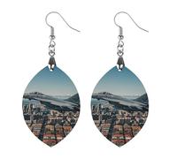 Fighter Jets Fly over Cities Orecchini in legno da donna, gioielli vintage eleganti in legno, orecchini leggeri per matrimoni, feste, regalo di tutti i giorni, Apricot shaped, Legno, Legno