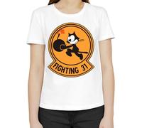 Fighting 31 Felix The Cat - Maglietta classica da donna, girocollo e maniche corte, bianco, L