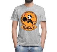 Fighting 31 Felix The Cat - Maglietta classica da uomo, girocollo e maniche corte, grigio., XXL