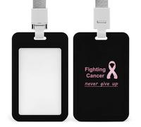 Fighting Cancer Never Give Up Pattern ID Badge Holder con cordino verticale in plastica