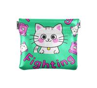 Fighting Cartoon Cute White Cat PU Leather Small Coin Unique Mini Cosmetic Case per donna ragazza