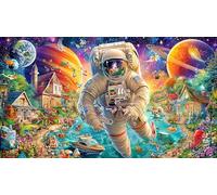 Fighting-Jet-Flying-Over-Villages-with-Coins Puzzle per Adulti: 1000 Pezzi in Cartone Riciclato per la Decorazione 38x52cm/1000pcs