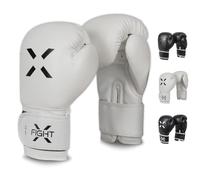 FightX Guantoni da boxe per uomini e donne, guanti pesanti per adulti, guantoni da boxe da uomo, leggeri, per allenamento, sparring, boxe, kickboxing (bianco/nero, 14 once)