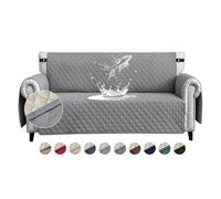 FIGOOO Copridivano Impermeabile 3 Posti Addensare Copridivano Trapuntato con Tasche Laterali Antimacchia Antigraffio Cani Gatti Moderno Salvadivano,Grigio Pallido