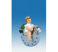 Figura Angelo Su Cavallo a Dondolo con Corona Altezza Ca 6 CM Nuovo Erzgebirge