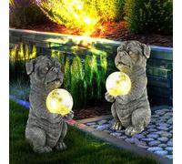 Figura Animale Esterni Lampada Solare LED Sfera di Vetro Crackle Cane Grigio