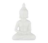 Relaxdays Statua Buddha Seduto, Scultura Alta 18 cm, Figura Decorativa, Statuetta da Giardino, Ceramica Antigelo, Bianco