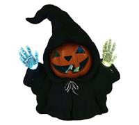 Figura con cappuccio a LED a forma di zucca, 15 x 18 x 10 cm, terracotta, 2 LED che cambiano colore, funzionamento a batteria, statuetta decorativa per Halloween