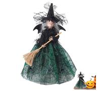 Figura da collezione strega, bambole di streghe con scopa, Cima 'albero e bambole e streghe del Festival dei fantasmi di Halloween, Bambole a strega di Halloween per la decorazione di Halloween del su