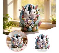 Figura decorativa "Lepre a fiocco", minimalista, bianca, con simpatica statua di coniglio, come decorazione da tavolo per la casa, Pasqua e cameretta dei bambini, Pasqua feko 153