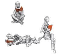 Figura decorativa per scaffale, 3pezzi piccola lettura da donna a forma di scultura dipinta a mano lettura cattivo desktop libri scaffale artigianato statua Cadeaux de anniversaires et Noël