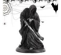 Figura decorativa religiosa in piedi, morte santa, scultura 'uomo del mietitore | Figura horror in resina che tiene falce, abito nero, figura riaper, morte santa, statua di tunica nera