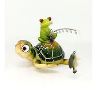 Figura Decorativa Tartaruga Harry Verde Con Amico Rana Con Canne H. 12cm Formano