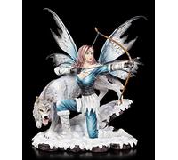 Figura degli elfi con freccia e arco e lupo | Statua della Guerriera Fairy