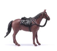 Figura di cavallo in plastica con sella nera, cavallo giocattolo per diorami in miniatura, scala 1/64 marrone