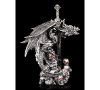Figura Di Drago Con Apribuste - Balor Con Teschi E Spada - Decorazione Fantasy