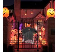 Figura di fantasma di zucca, puntello spaventapasseri di Halloween, display testa girevole, 50 x 45 cm, caratteristica braccio pieghevole, struttura sospesa leggera, decorazione spettrale per