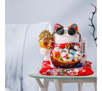 Figura di gatto fortunato in ceramica giocattolo che saluta la fortuna che