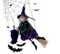 Figura di Halloween | Strega Volante su Ginnastica di Scopa per Esterni di Peluche Temi Vintage | Decorazione della Scena delle Feste Natalizie per Giardino per La Casa Infestata da Donna Uomo
