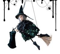 Figura di Halloween | Strega Volante su Ginnastica di Scopa per Esterni di Peluche Temi Vintage | Decorazione della Scena delle Feste Natalizie per Giardino per La Casa Infestata da Donna Uomo
