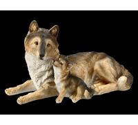 Figura Di Lupo Con Cucciolo - Animale Selvatico Natura Cane Cucciolo Decorazione