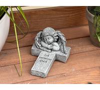 Figura di Pietra Angelo Croce Ich Vermisse Dich Resistente Al Freddo Grabschmuck