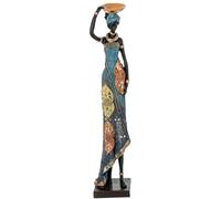 Figura di un africano con ciotola in resina in oro, nero e blu 12x11x54cm
