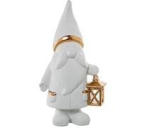 Figura di un Elfo con Lanterna in Ceramica in Bianco e Oro 24x16x45 cm