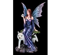 Figura elfo con sfera di indovino e lupo | Elfo Statua Fata Angelo
