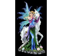 Figura Elfo Con Unicorno - Petrina & Darla - Fata Decorazione Fantasy - H 25,5